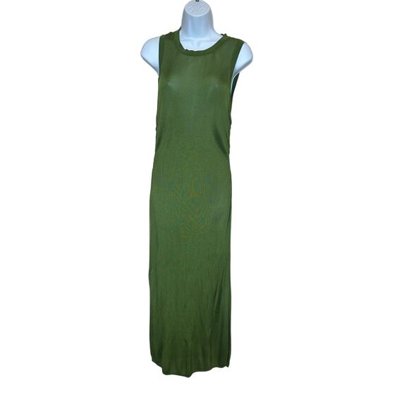Chartreuse Knit Midi Tank Dress SMALL Bodycon Silky Ruched Designer $445 - Picture 5 of 10